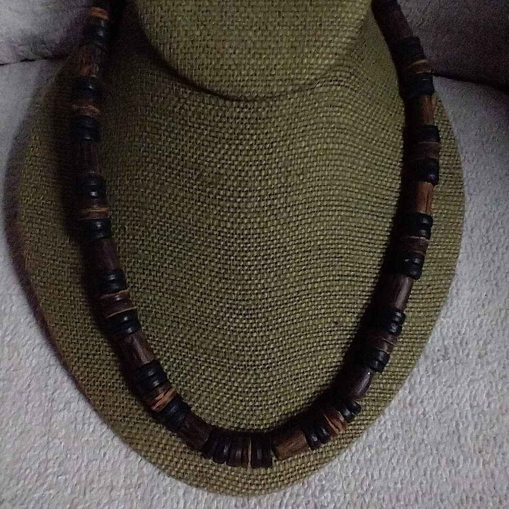 Black brown wood necklace boho natural beads